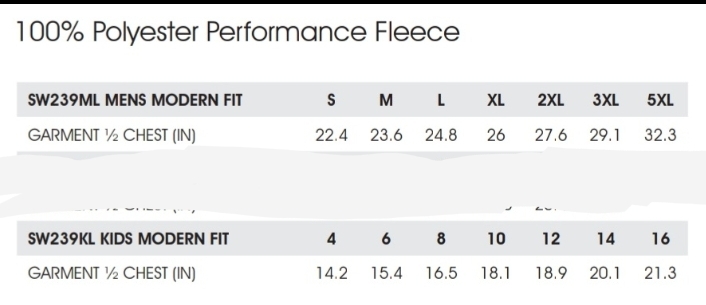 Charte de grandeurs hoodies